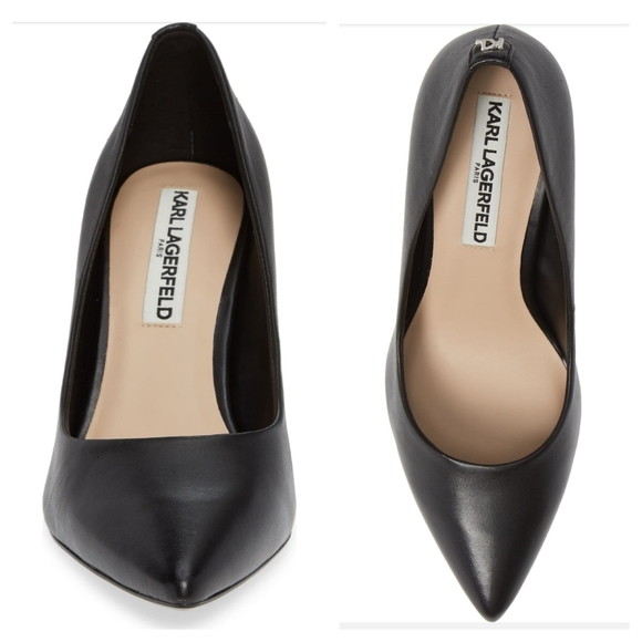 Shoes - Karl Lagerfeld Black Leather Royale Short Pumps